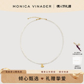Monica 情人节送礼 Vinader莫妮卡小珍心项链天然米粒珍珠送女友