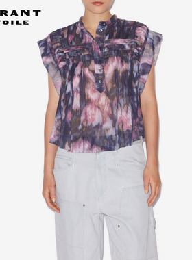 MARANT ETOILE2025 LEAZA法式紫色印花褶皱棉纱无袖上衣女