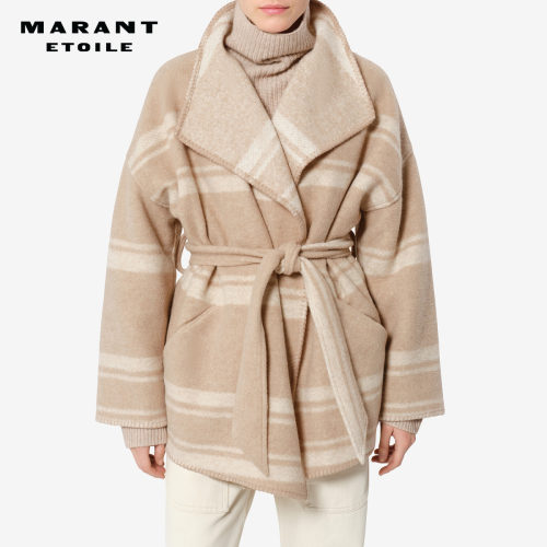 【26秋季新品】MARANT ETOILE BREA复古条纹羊毛混纺系带大衣外套
