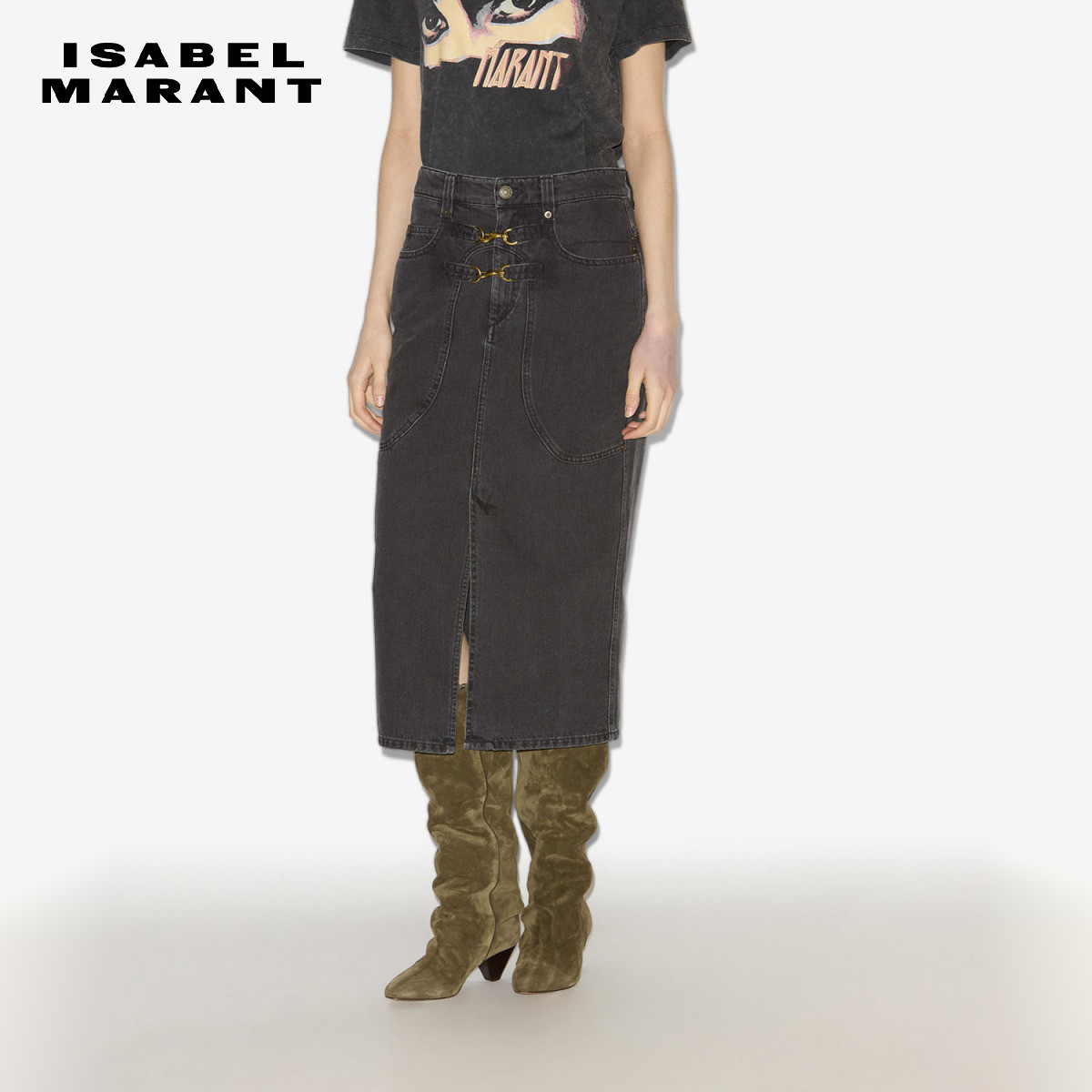 ISABEL MARANT2025早秋新款PAVINA H型牛仔半身裙女