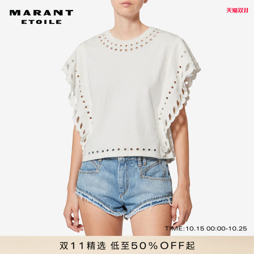 MARANT ETOILE ODYLE 法式镂空设计棉质蝙蝠袖T恤