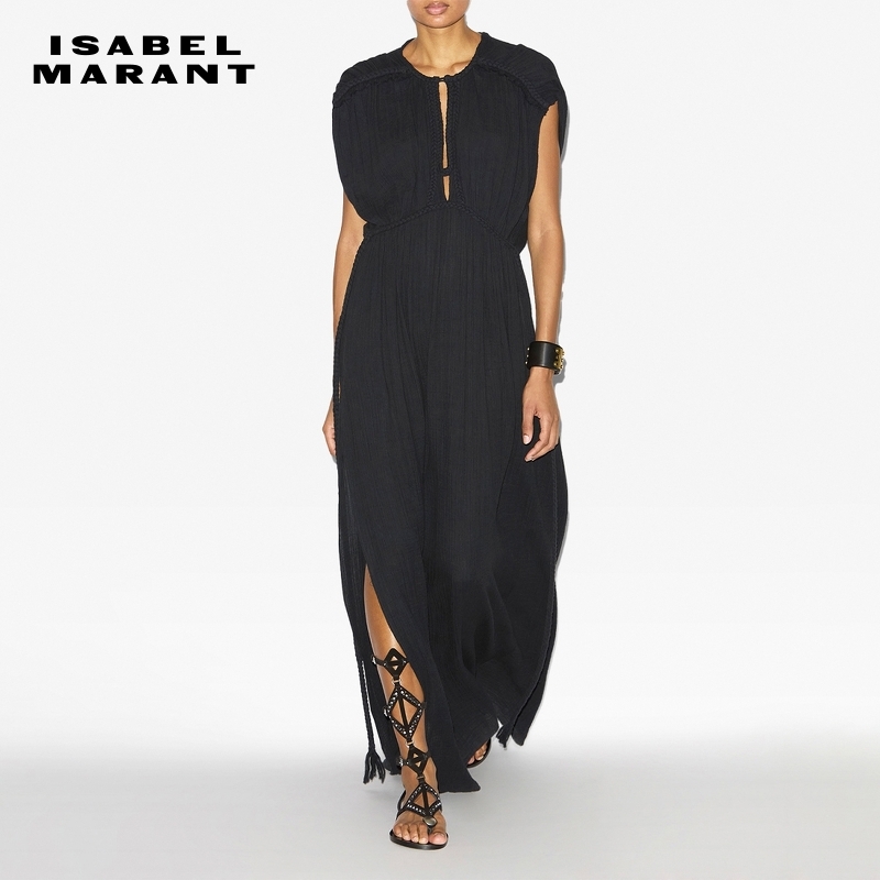 ISABEL MARANT2025春夏新款JOYA海滩度假风气质收腰长连衣裙女
