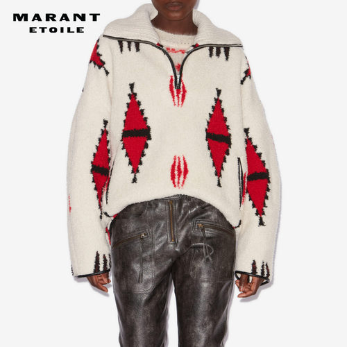 MARANT ETOILE2025 MARNER廓版翻领几何图案摇粒绒外套女