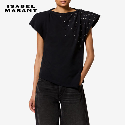 【26秋冬新品】ISABEL MARANT SEBANI复古棉质不对称短袖T恤上衣