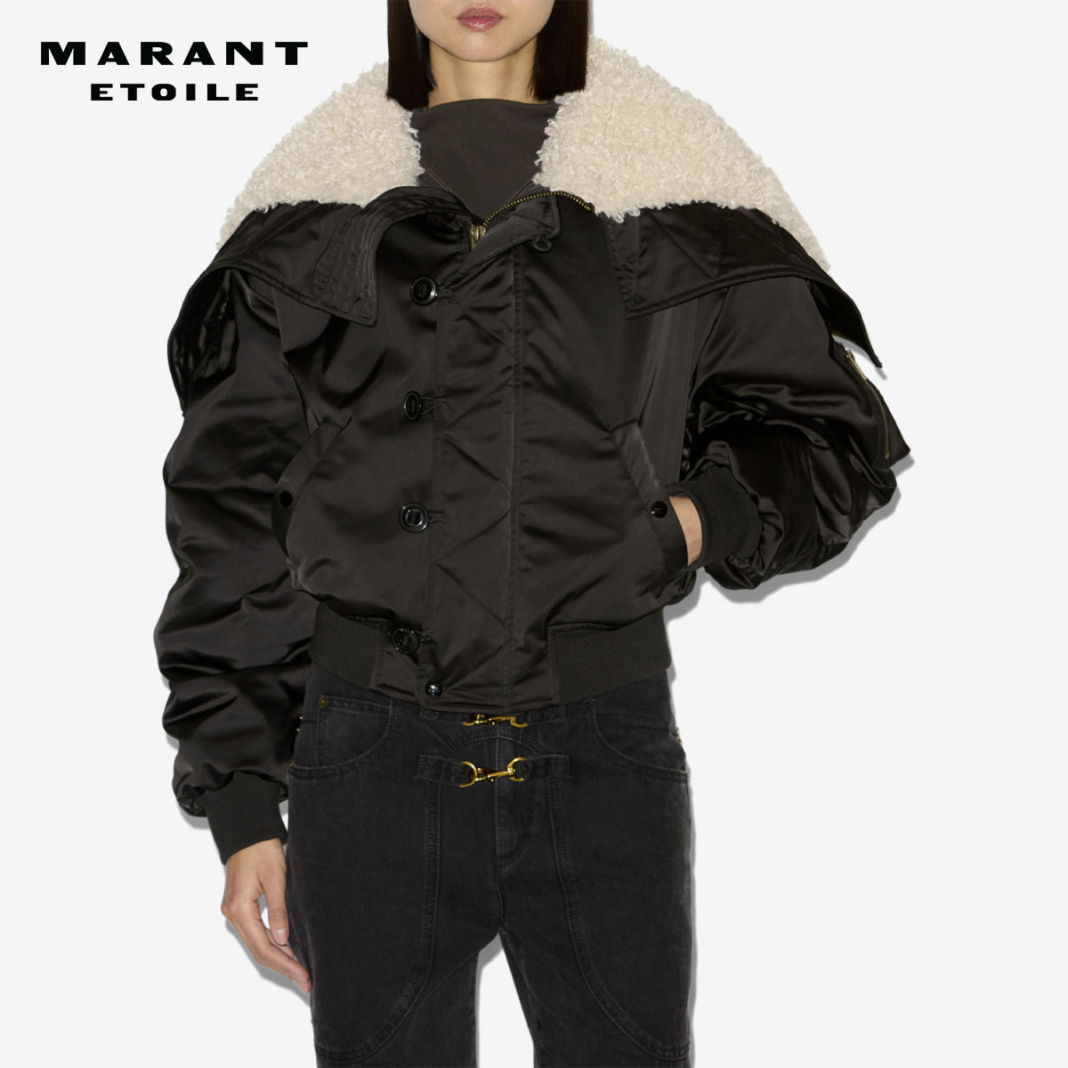 MARANT ETOILE2025早秋新款ELISA绗缝缎面短外套女