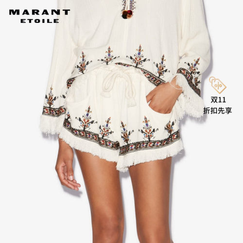 MARANT ETOILE KRISS民族风刺绣流苏装饰短裤女