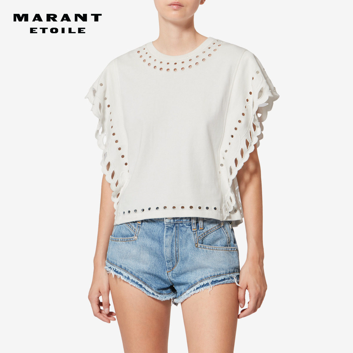 MARANT ETOILE2026春夏新款ODYLE 法式镂空设计棉质蝙蝠袖T恤