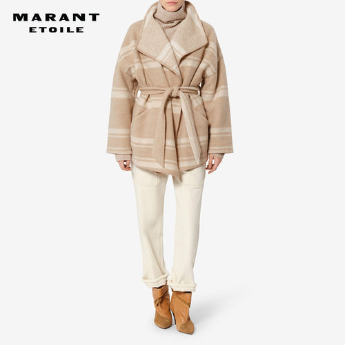 【26秋季新品】MARANT ETOILE BREA复古条纹羊毛混纺系带大衣外套