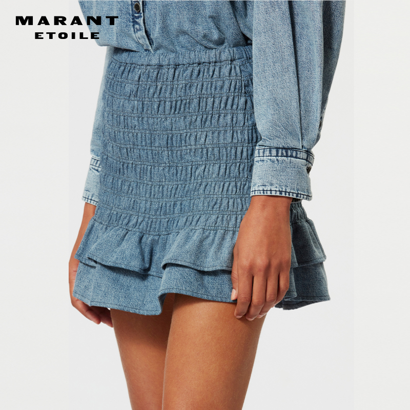 MARANT ETOILE DORELA法式牛仔半身裙女荷叶边蛋糕裙