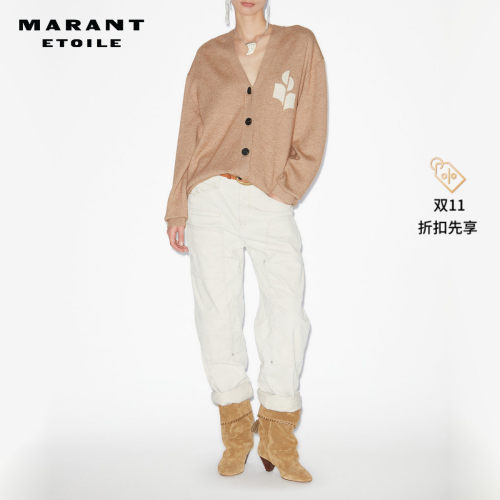 MARANT ETOILE NORTON休闲V领棉羊毛混纺徽标针织开襟衫女