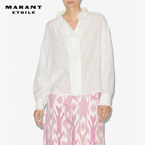 MARANT ETOILE PAMIAS含棉不对称荷叶边长袖上衣女