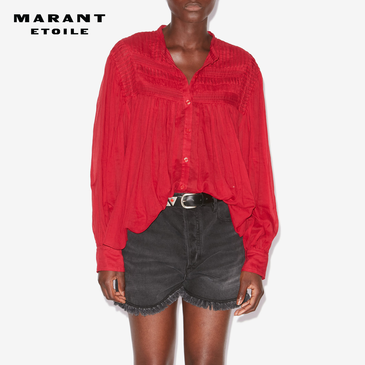 MARANT ETOILE2025 PLALIA法式平纹轧花棉纱风琴褶罩衫女