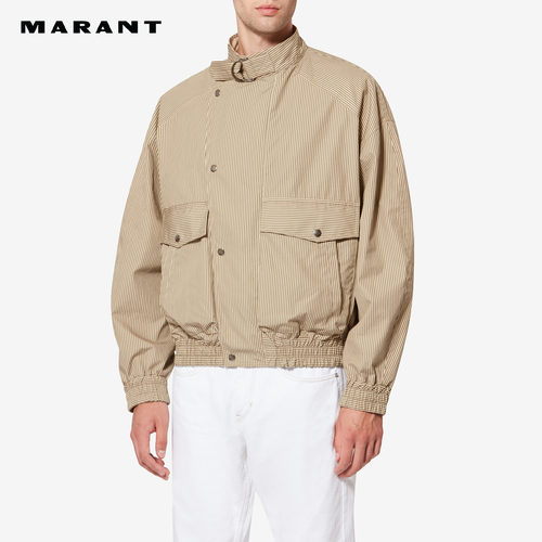 MARANT CORTO 男式条纹棉质帆布风衣外套