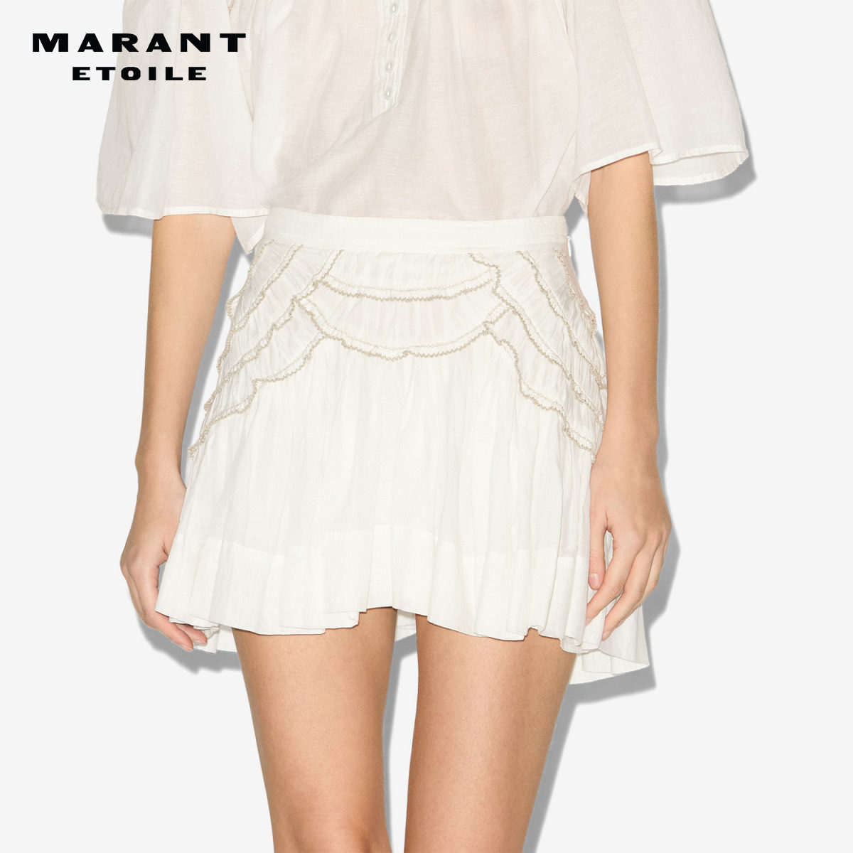 MARANT ETOILE2025 CEOLA法式棉质荷叶边短裙女