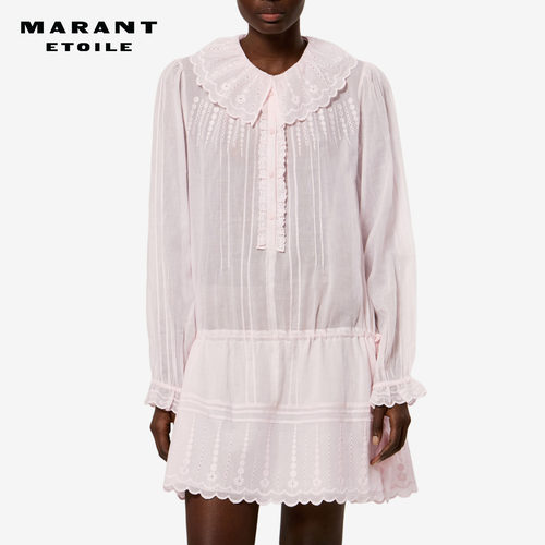 【26早秋新品】MARANT ETOILE LENORA法式刺绣棉质薄纱收腰连衣裙