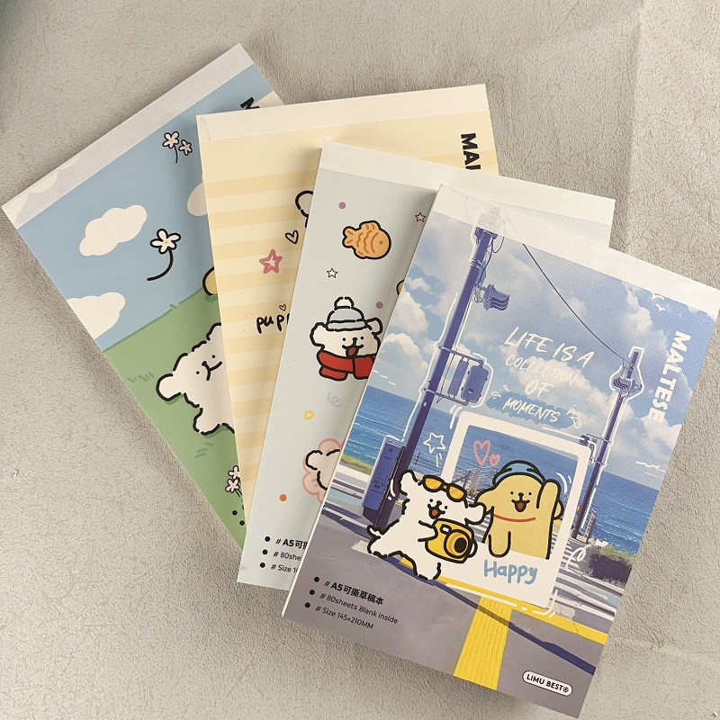 线条小狗B5可撕草稿本大号笔记本A5记事拍纸本空白本学生演算白纸上翻A7便签小本子素描美术绘画草图本可平摊