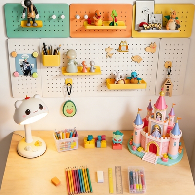 收纳洞洞板儿童书桌定制墙壁金属学习桌墙面磁吸墙上置物架免打孔