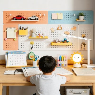 洞洞板定制学习书桌墙上置物架墙壁面磁吸收纳免打孔儿童金属台面