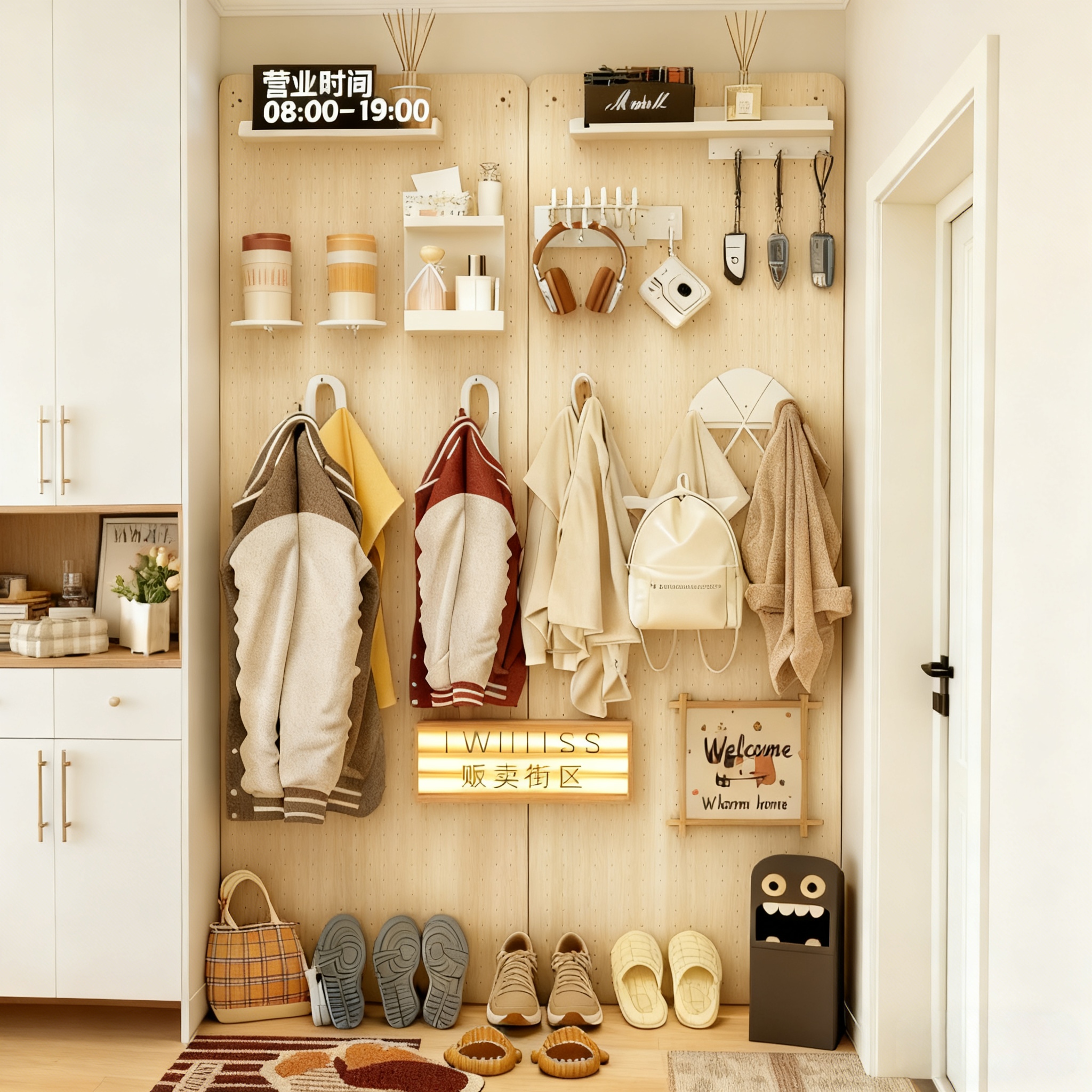 定制墙壁上入户玄进门磁吸展示挂板制收纳架造型墙定洞洞板置物架