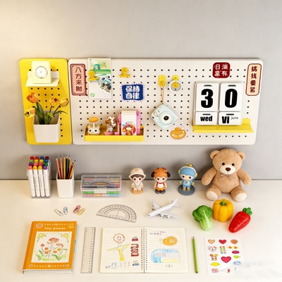 收纳洞洞板免打孔儿童书桌定制墙壁金属学习桌墙面磁吸墙上置物架