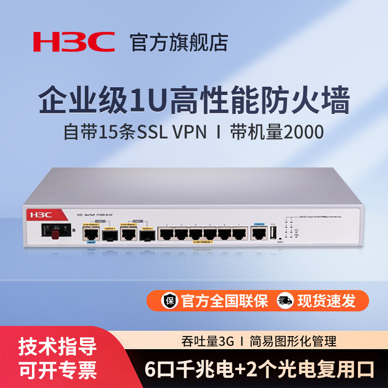 华三（H3C）F1000-AI-03 企业级防火墙 6*GE+2