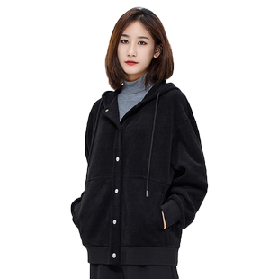 回力欧棉绒连帽外套女春秋季2024新款爆款宽松开衫卫衣春秋款加厚