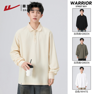 新款 2025秋冬季 高级翻领上衣休闲宽松打底t恤潮 男长袖 回力polo衫