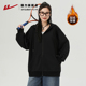 回力卫衣女秋冬2024新款 黑色休闲宽松连帽上衣情侣开衫 加绒外套女