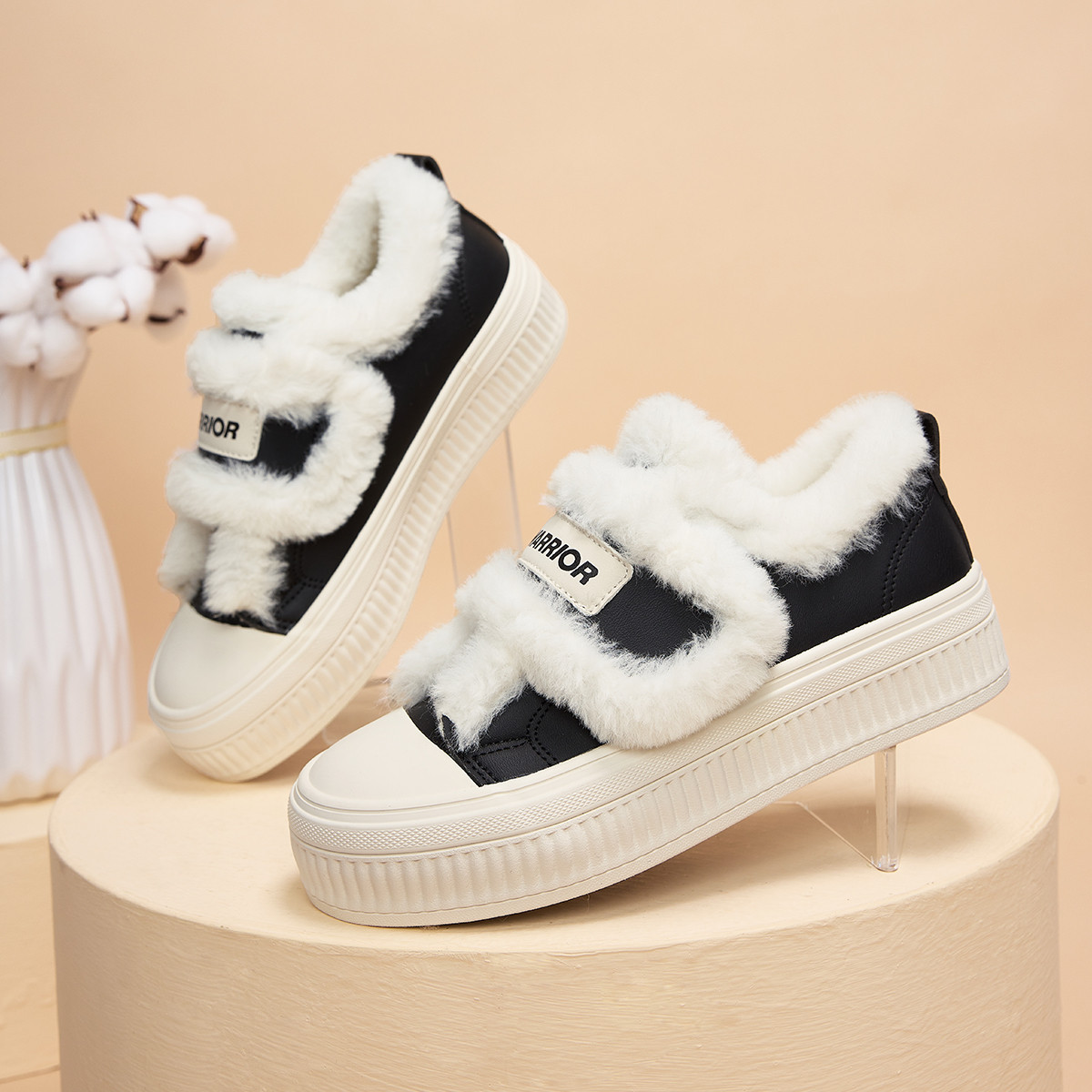 【韩系厚底板鞋】女鞋春秋款百搭学生甜美可爱风毛绒休闲运动鞋女