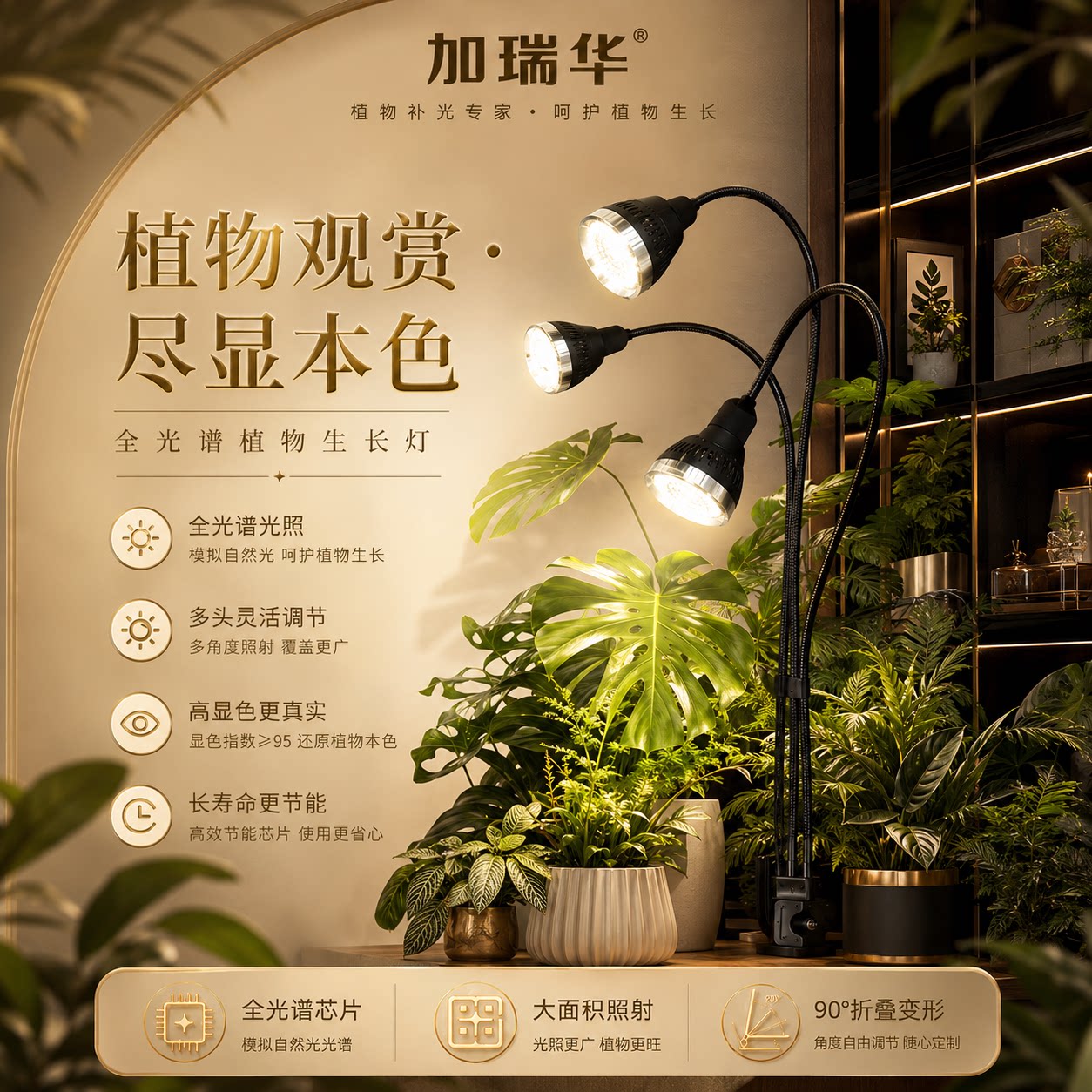 植物补光灯夹子三头软管射灯古法鱼缸灯全光谱led热带绿植生长灯