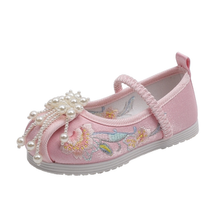 汉服鞋女童马面裙春季古风鞋古装国风老北京儿童布鞋绣花鞋演出鞋