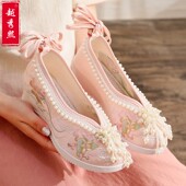 子女汉服鞋 增高内增高明制配高跟仙女鞋 珍珠古装 古风鞋 绣花汉服鞋