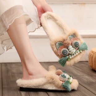 冬季款包头拖鞋女原创非遗布鞋女平底舒适传统虎头鞋民族风国潮鞋