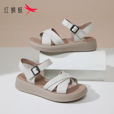红蜻蜓女鞋夏季凉鞋真皮妈妈凉鞋