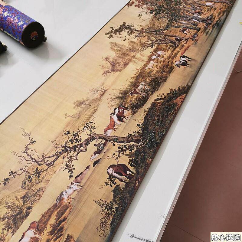 郎世宁百骏图复古书画鸟兽写真国画真迹微Z喷彷古复制手卷装饰画