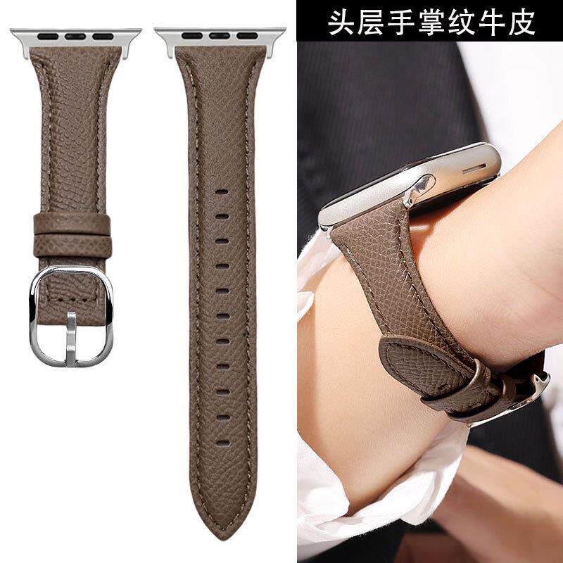 大象灰真皮手掌纹牛皮表带小蛮腰适用于苹果S9S10代applewatZch8S