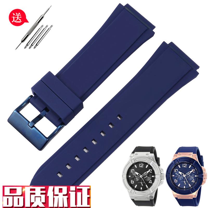 适用GUESS盖尔斯U0247G3W0040G3硅胶手表带防水蓝色U黑色配件22mm