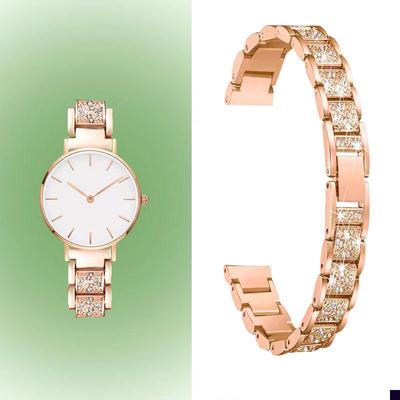 适用于dw手表带钢带女士丹尼尔惠灵顿不锈钢雕花镶钻表链121432mm