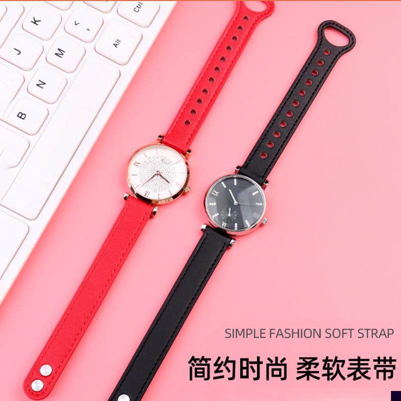 适用于7色简约手表带真牛皮14MM阿玛尼满天星AR11223罗西尼DW女表