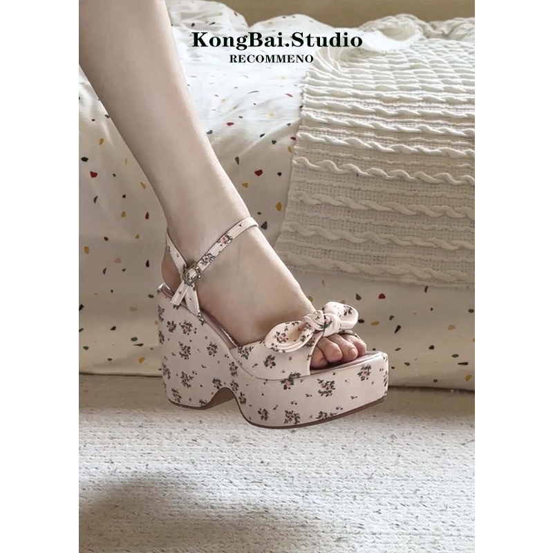 thumbnail for Small man platform wedge sandals women's 2025 new summer with skirt French beautiful feet heels