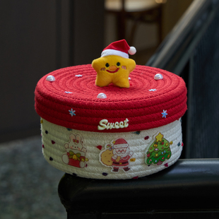 2025圣诞节毛线钩织桶糖霜饼干盒子牛轧糖果雪花酥包装 礼品盒新年