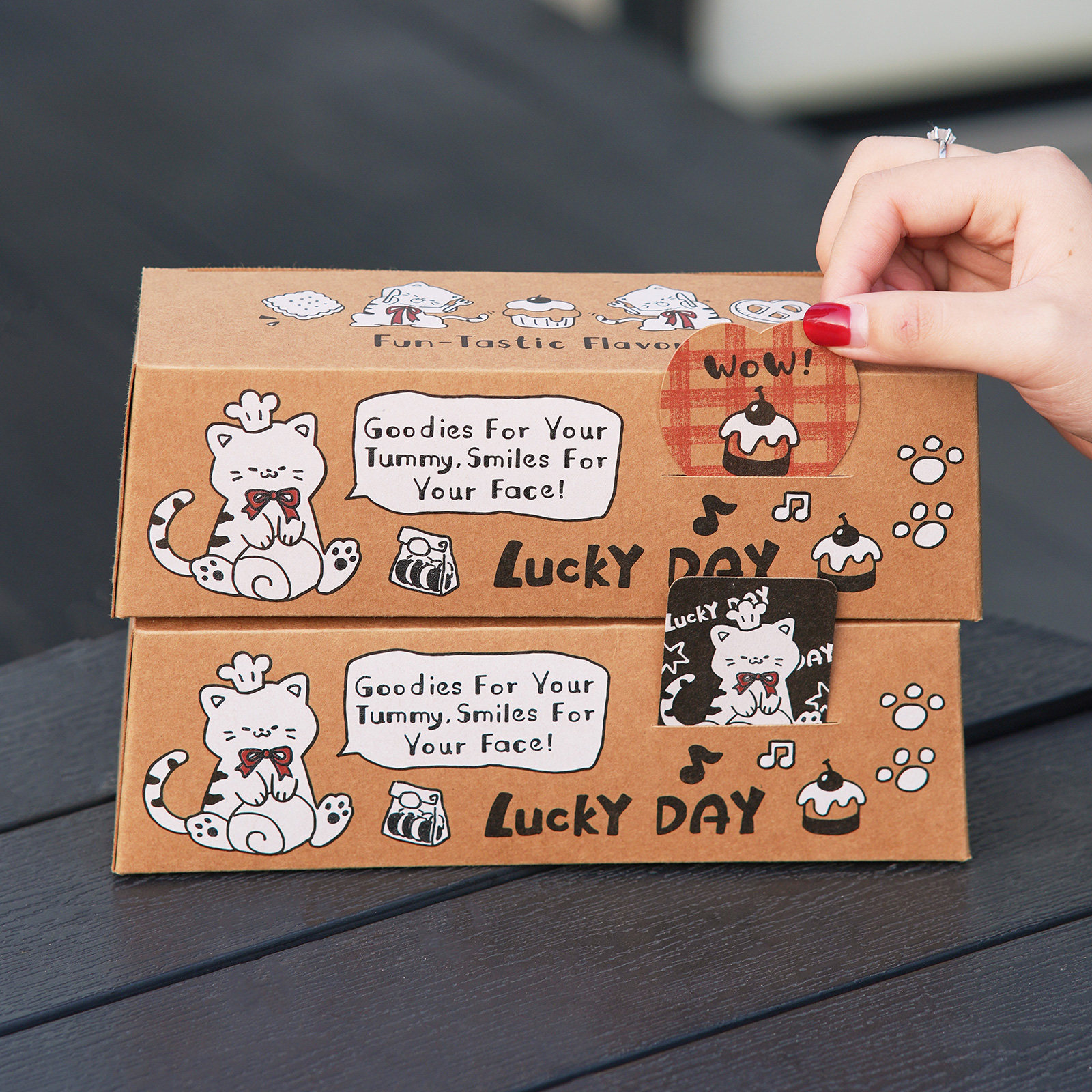 2026饼干喵趣食光梯形牛皮纸盒空盒牛轧糖果曲奇雪花酥牛皮长条盒