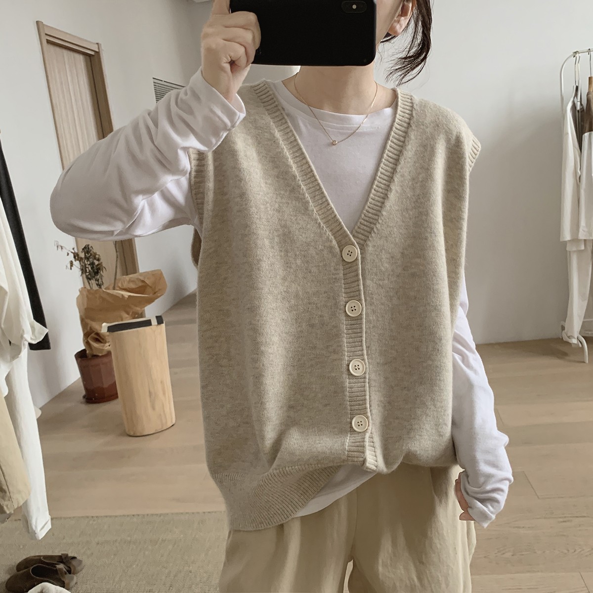 v领针织马夹外套女式春秋新款