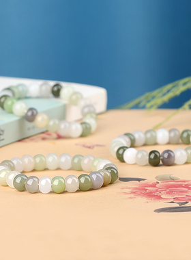 涵怡和田玉老型珠单圈手链