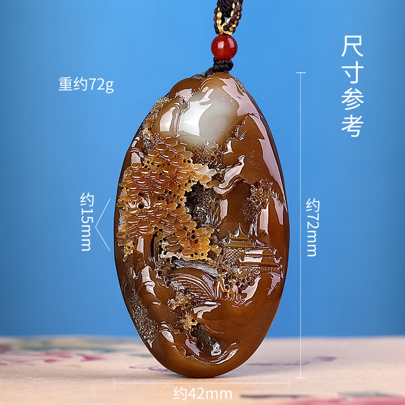 正品精工雕刻和田玉且末糖玉山水挂件锦绣山河玉佩男女款玉石项坠