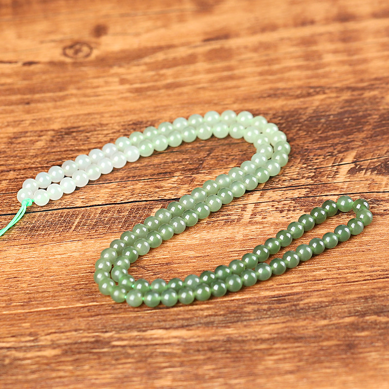 天然和田玉晴水绿108颗圆珠渐变色项链男玉石链子吊坠挂链挂绳女