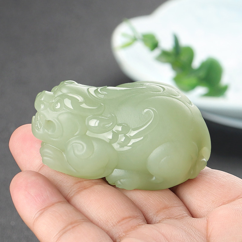 新疆天然和田玉貔貅手把件男款随身把玩件皮丘玉石把件女士含证书