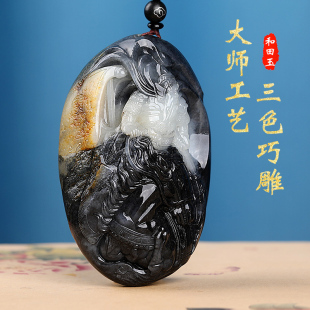 孤品大师工和田玉青花正品关公手把件忠义千秋关公手玩件送礼佳品