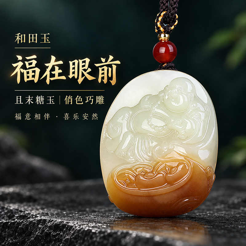 新疆和田玉且末糖玉佛公吊坠