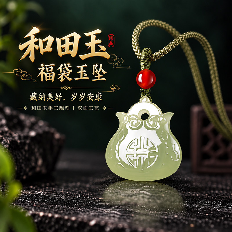 涵怡天然和田玉福袋平安吊坠